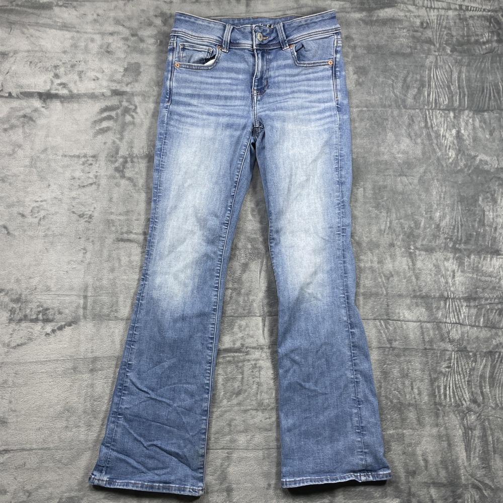 American Eagle Jeans Women's 4 Short Dark Blue Kick Bootcut Stretch Denim Modern
